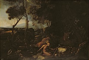 Landschap met St. Jerome door Nicolas Poussin